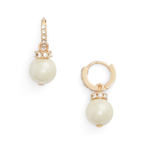 Huggie-Ohrringe mit Kunstperlen Lauren in Gold/Wei&szlig; 2