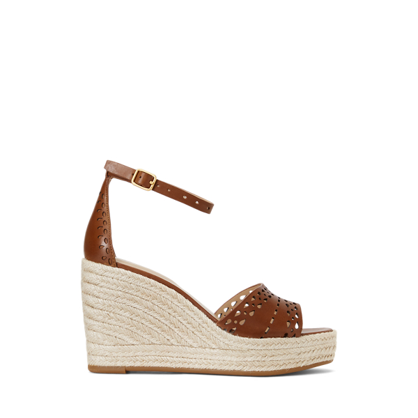 Deep Saddle Tan Perforierte Leder-Espadrille Haana Lauren 1