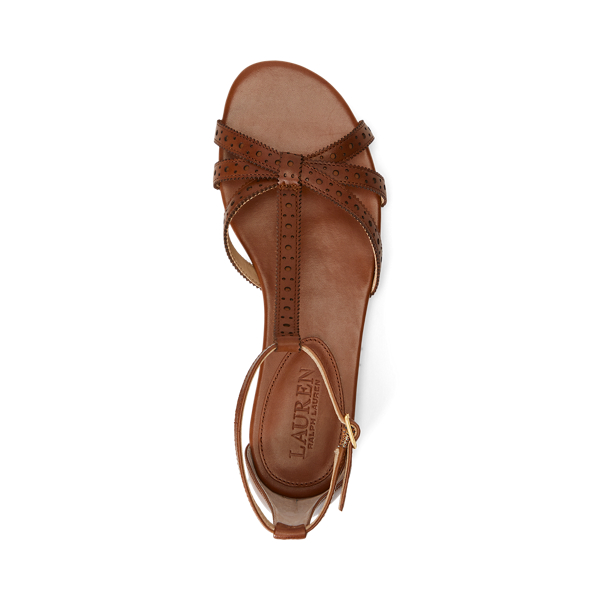 Evette leren sandaal met perforaties Lauren in Deep Saddle Tan 4
