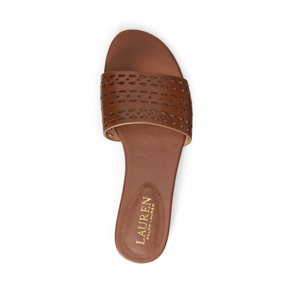 【LAUREN RALPH LAUREN】ANDEE PERFORATEレザースライドサンダル Andee Perforated Leather Slide Sandal for Women | Ralph