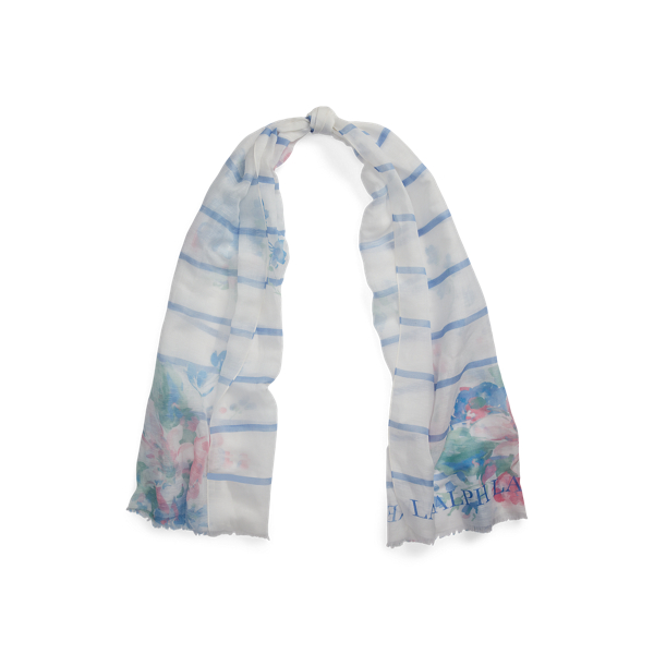 Daphne Floral Striped Linen-Blend Scarf