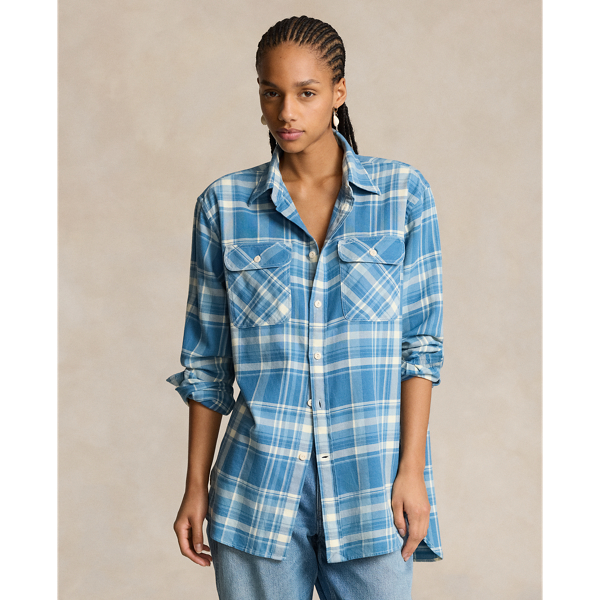 Relaxed Fit Plaid Cotton Twill Shirt