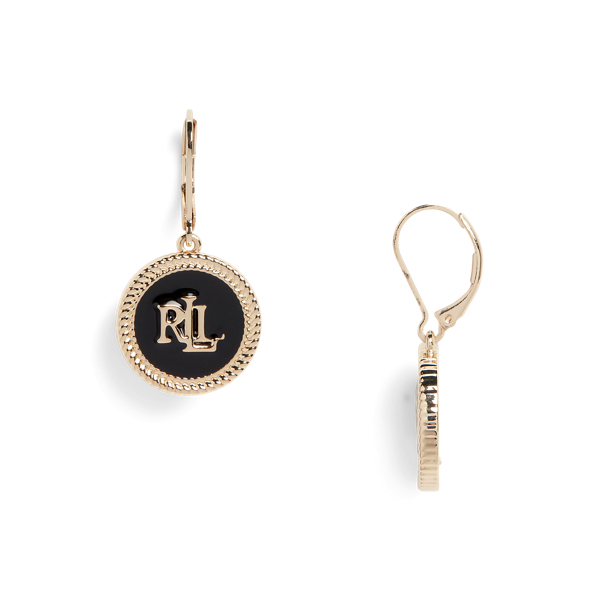 Gold/Black Gold-Tone Logo Drop Earrings Lauren 2