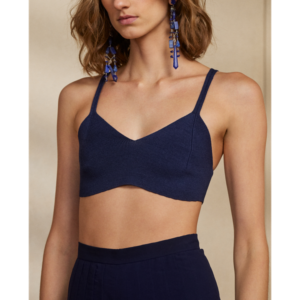 Lux Navy Rib-Knit Silk Bralette Ralph Lauren Collection 6