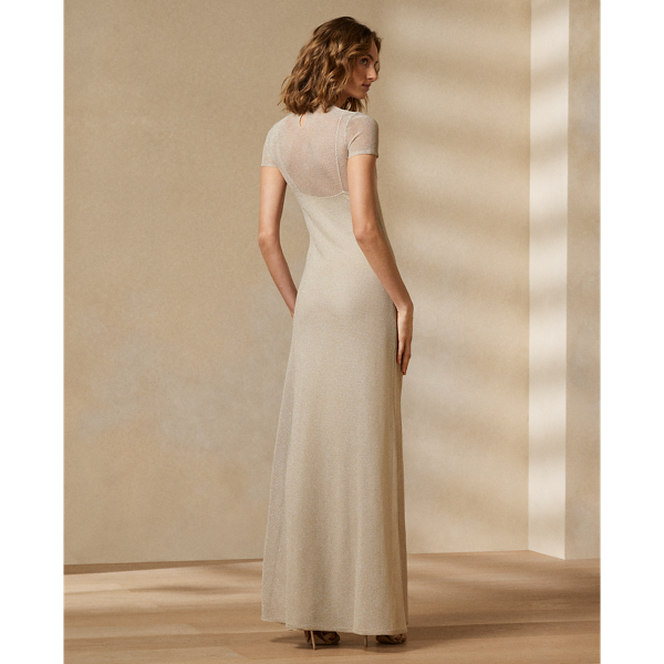 Robe du soir à manches courtes en piqué Ralph Lauren Collection en Champagne 5