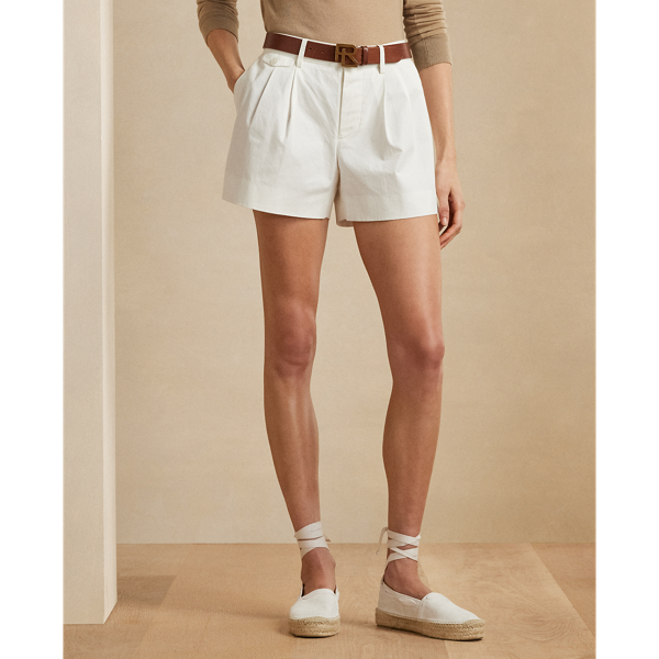 White Brennon Washed Cotton Pleated Short Ralph Lauren Collection 4