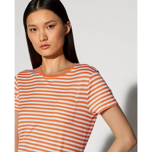Gestreiftes Rundhals-T-Shirt mit Tasche Ralph Lauren Collection in Mohnorange/Wei&szlig;grau 6