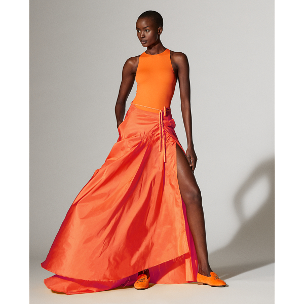 Poppy Orange Paityn Silk Taffeta Skirt Ralph Lauren Collection 1