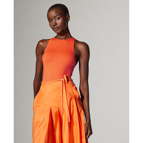 Poppy Orange Claeton Scuba Bodysuit Ralph Lauren Collection 1