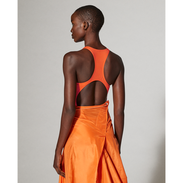 Poppy Orange Claeton Scuba Bodysuit Ralph Lauren Collection 5