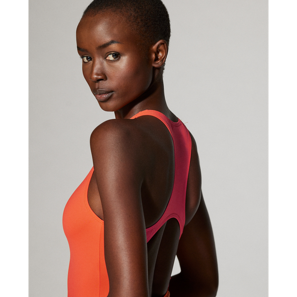 Poppy Orange Claeton Scuba Bodysuit Ralph Lauren Collection 6