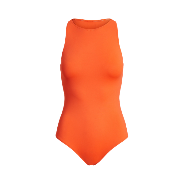 Poppy Orange Claeton Scuba Bodysuit Ralph Lauren Collection 2