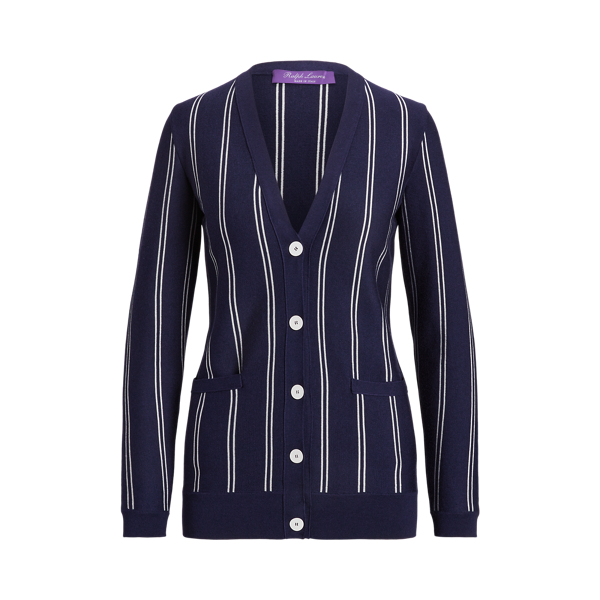 Cardigan &agrave; milleraies en m&eacute;rinos et soie Ralph Lauren Collection en 1