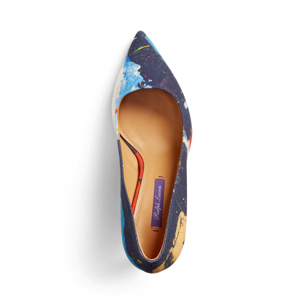 Lux Navy Multi Armissa Print Canvas Pump Ralph Lauren Collection 4