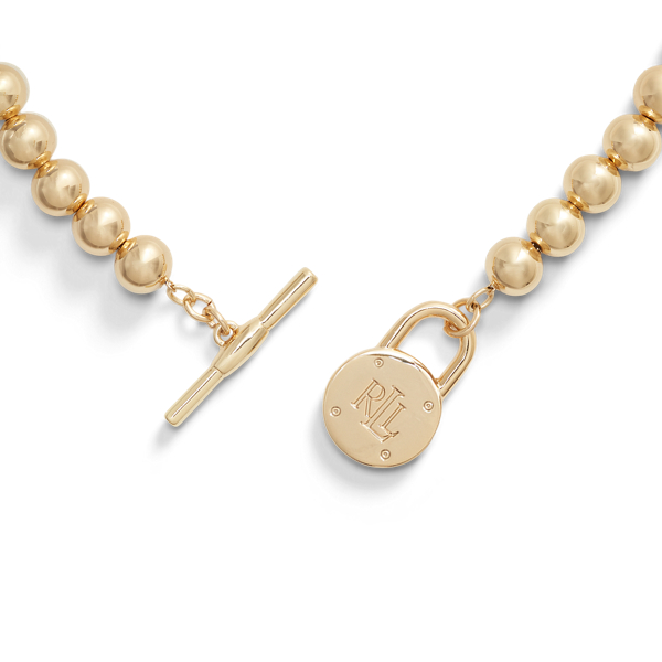 Gold Tone Logo Beaded Necklace