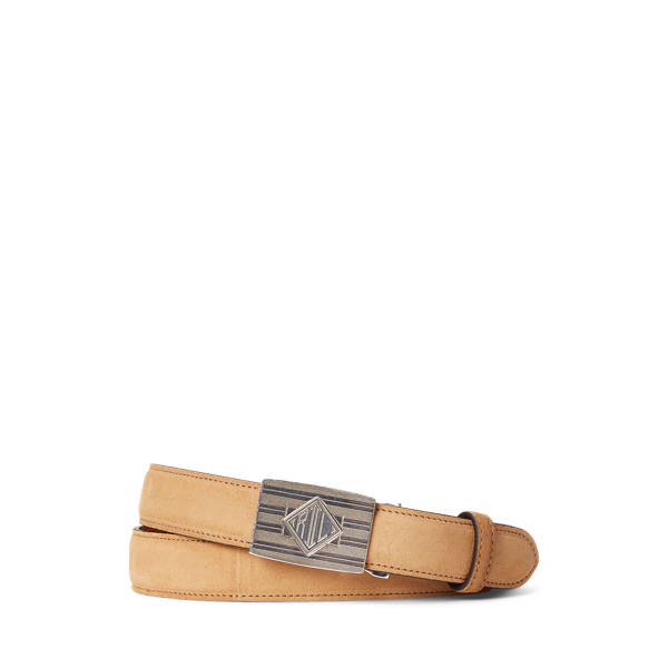 Monogram-Buckle Calf-Suede Belt