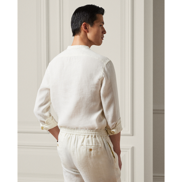 Getextureerd linnen overhemd Purple Label in Bone 5
