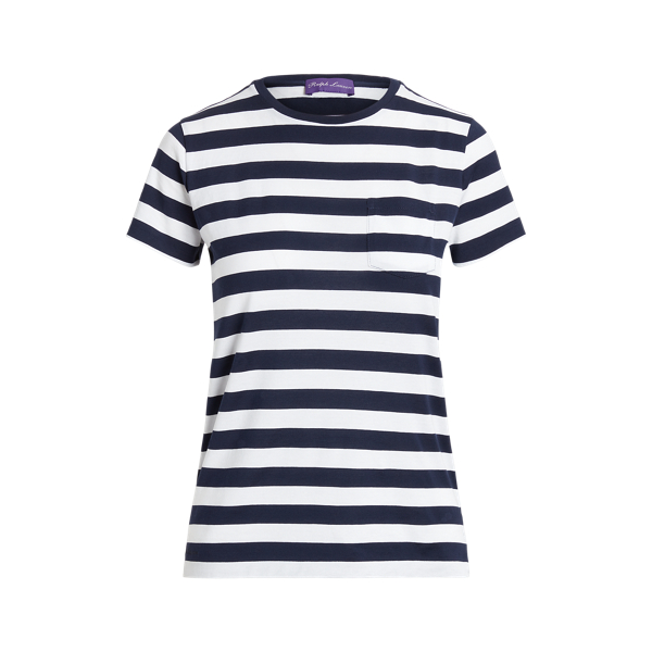 Maglietta girocollo a righe con taschino Ralph Lauren Collection in 1