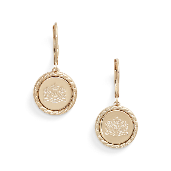Gold-Tone Crest Drop Earrings