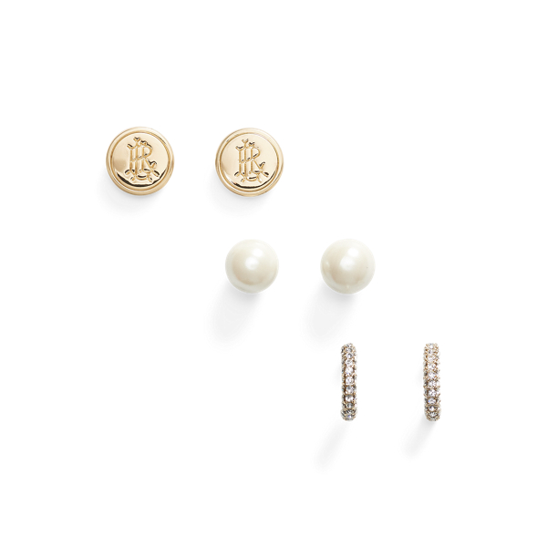 Gold-Tone and Faux-Pearl Earring Set