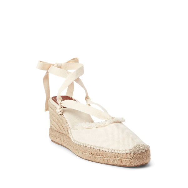 Espadrilles compens&eacute;es en toile frang&eacute;e Polo Ralph Lauren en &Eacute;cru 2