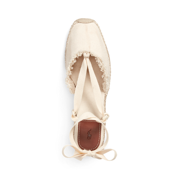 Espadrilles compens&eacute;es en toile frang&eacute;e Polo Ralph Lauren en &Eacute;cru 4