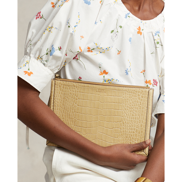 Sand Embossed Leather Envelope Clutch Polo Ralph Lauren 5