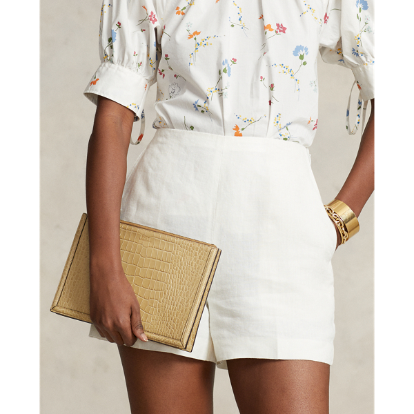 Sand Embossed Leather Envelope Clutch Polo Ralph Lauren 6