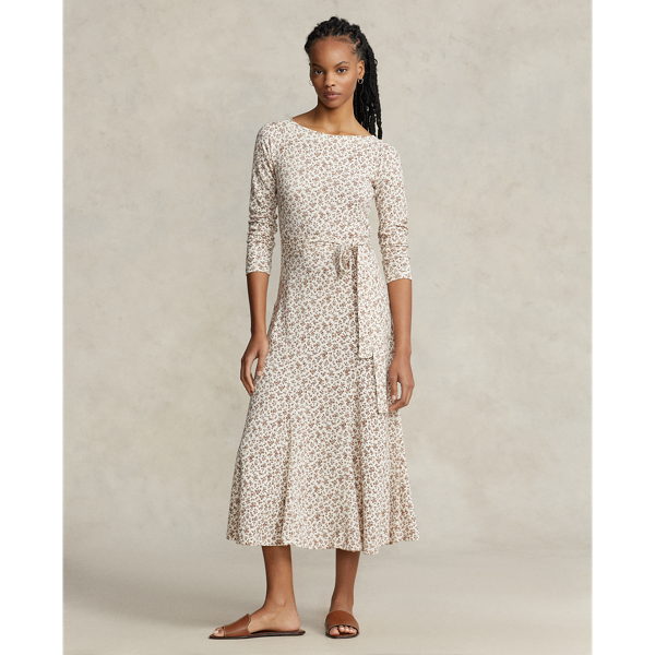 Floral Cotton Boatneck Midi Dress for Women Ralph Lauren UK