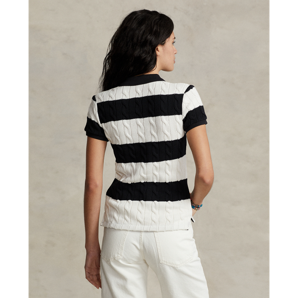 Cream/Black Slim Fit Cable-Knit Polo Shirt Polo Ralph Lauren 5