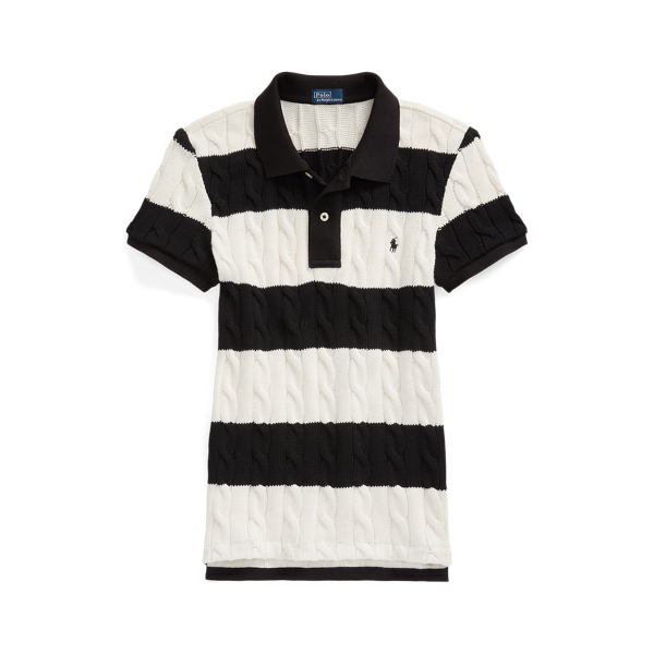 Cream/Black Slim Fit Cable-Knit Polo Shirt Polo Ralph Lauren 2