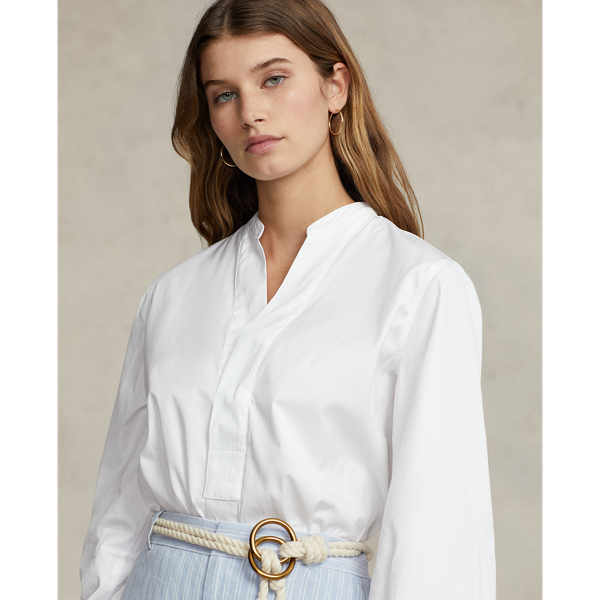 White Boxy Fit Cotton Blouson-Sleeve Shirt Polo Ralph Lauren 6