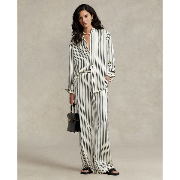 Chemise ray&eacute;e ample en satin Polo Ralph Lauren en Rayures noir et cr&egrave;me 4