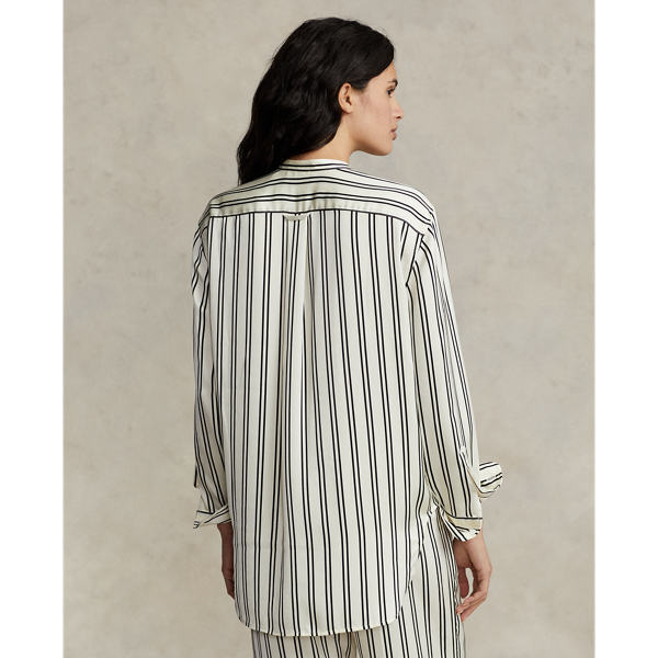 Chemise ray&eacute;e ample en satin Polo Ralph Lauren en Rayures noir et cr&egrave;me 5