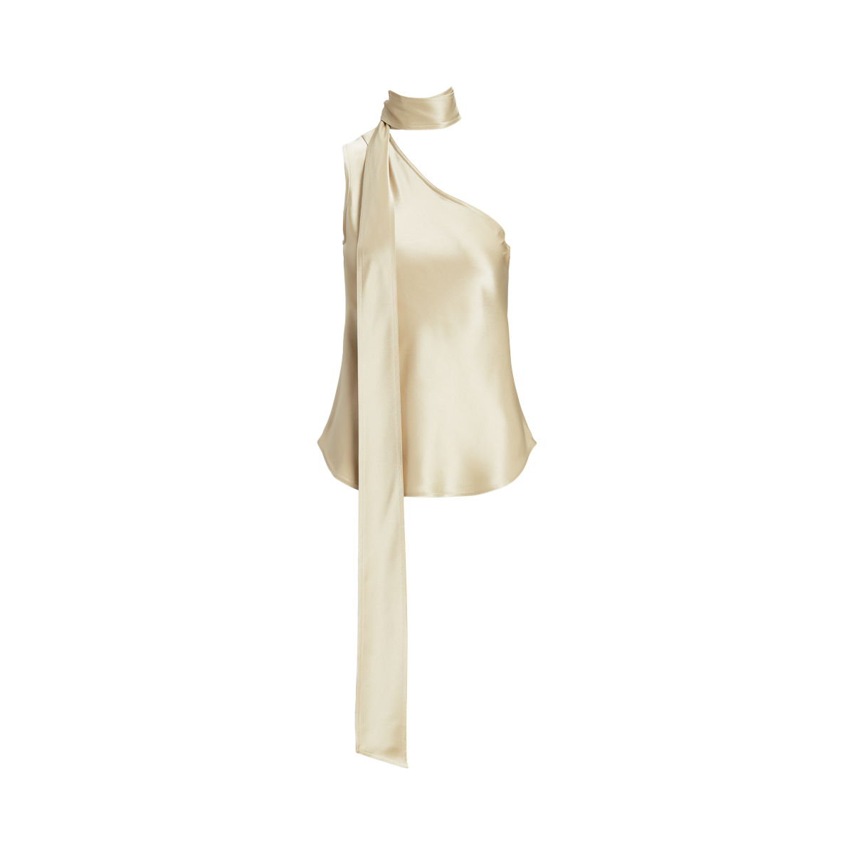 One-Shoulder Satin Tie-Neck Top | Ralph Lauren