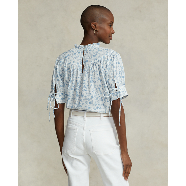 Clover Floral Floral Shirred Cotton Voile Top Polo Ralph Lauren 5