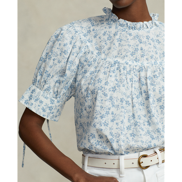 Clover Floral Floral Shirred Cotton Voile Top Polo Ralph Lauren 6