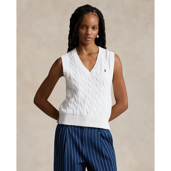 Cable Knit V Neck Sleeveless Jumper for Women Ralph Lauren UK