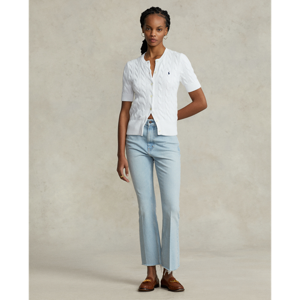 White Short Sleeve Cable Knit Sweater Adaptive Cable Knit Short