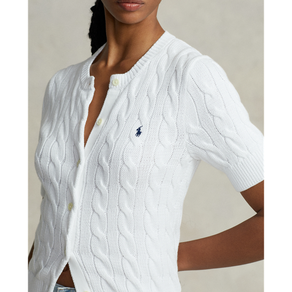 売れ筋商品|||ラルフローレン ニット&セーター レディース アウター WIMBLEDON CABLE SHORTSLEEVE CARDIGAN - Cardigan - ceramic white The Wimbledon Online Shop ︳ Polo Ralph Lauren Cable Short