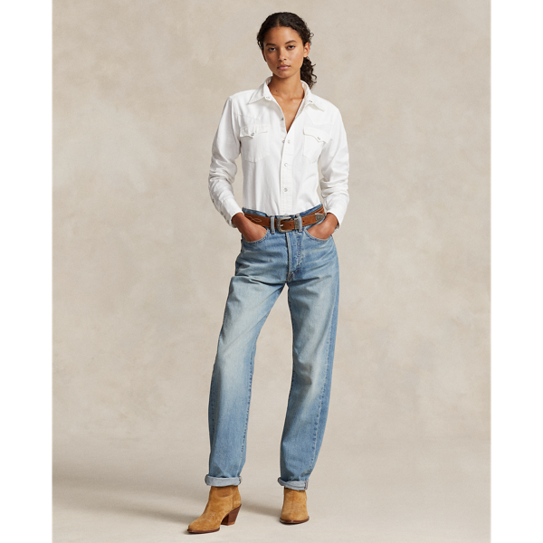 White Cotton Twill Western Shirt Polo Ralph Lauren 4