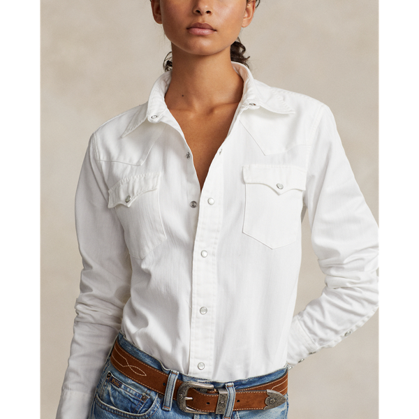 White Cotton Twill Western Shirt Polo Ralph Lauren 6
