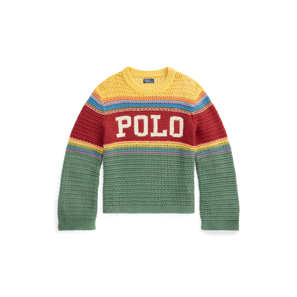 Pull ray&eacute; en lin m&eacute;lang&eacute; avec logo