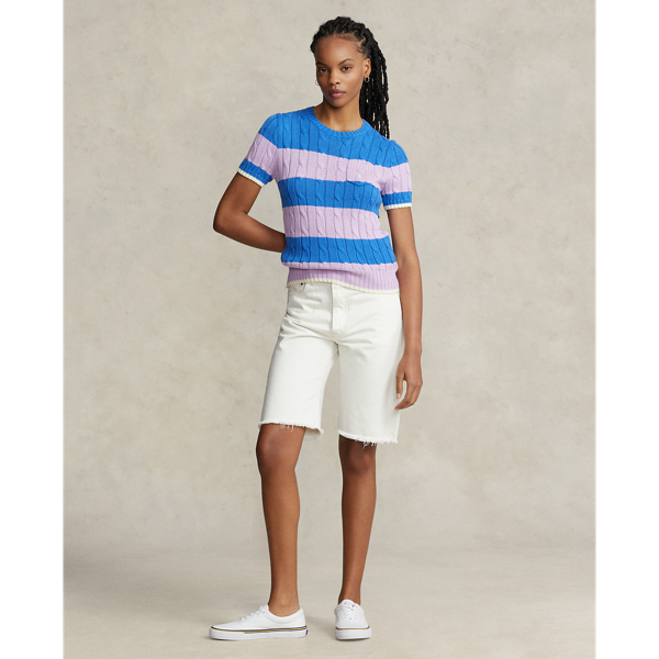 Gestreifter Zopfmuster-Baumwollpullover Polo Ralph Lauren in Colby Blue/Soft Lilac Str 4