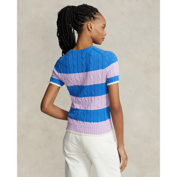 Gestreifter Zopfmuster-Baumwollpullover Polo Ralph Lauren in Colby Blue/Soft Lilac Str 5