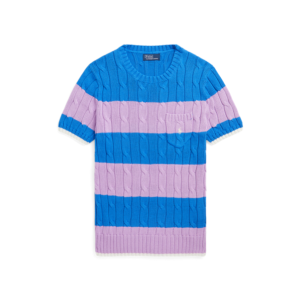 Gestreifter Zopfmuster-Baumwollpullover Polo Ralph Lauren in Colby Blue/Soft Lilac Str 2