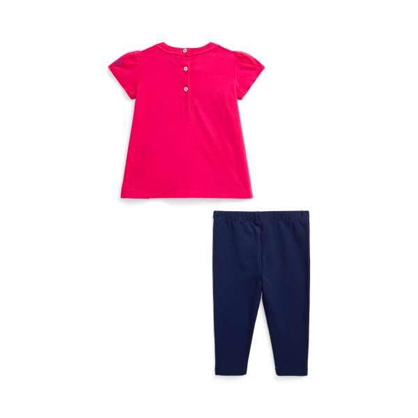 Vibrant Pink/Newport Navy Big Pony Jersey Top and Legging Set Baby Girl 2