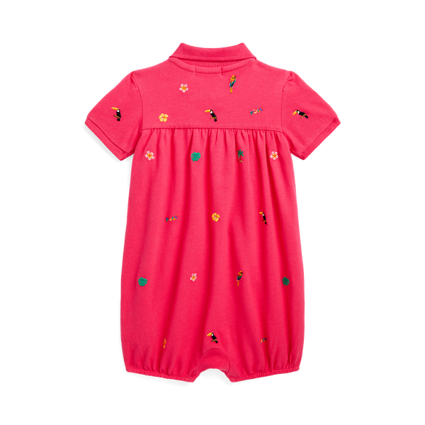 Tropischer Polo-Sommerstrampler Baby Girl in Leuchtendes Pink 2