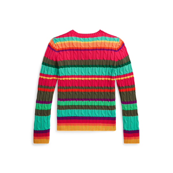 Gestreifter Zopfmuster-Baumwollpullover Girls 7-14 Years in Key-West-Gr&uuml;n multi 2