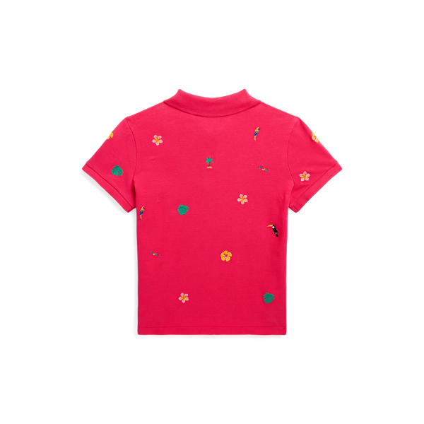 Polo carr&eacute; en piqu&eacute; tropical brod&eacute; Girls 7-14 Years en Rose vif 2